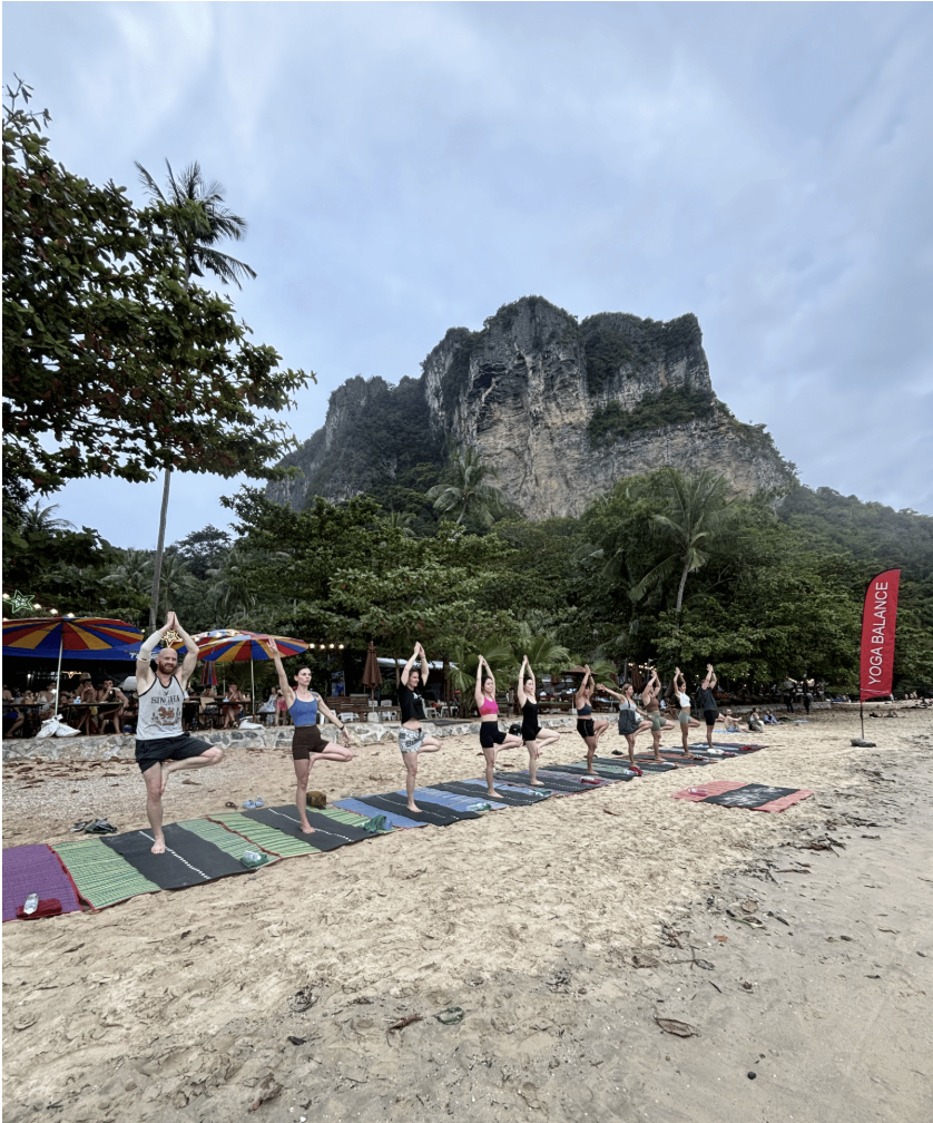 Yoga balance on Railay Beach, Thailand