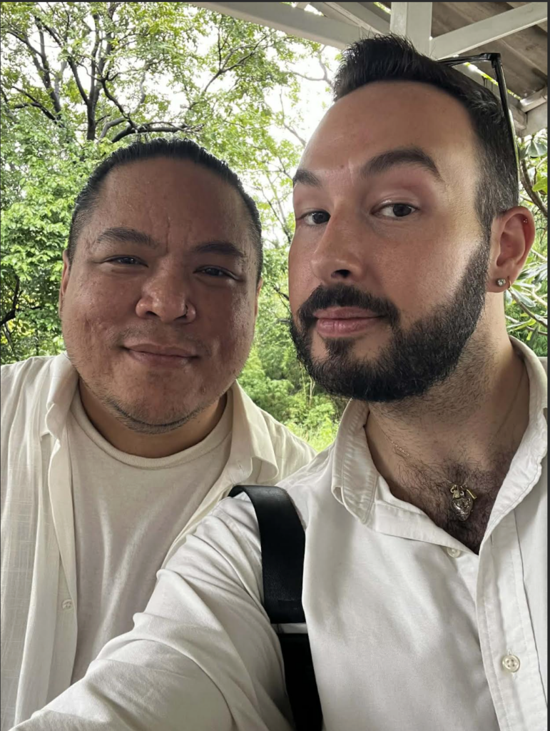 Teacher colin and his partner at the temple