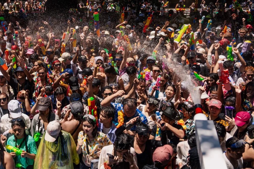 Songkran in Silom, Bangkok people playing