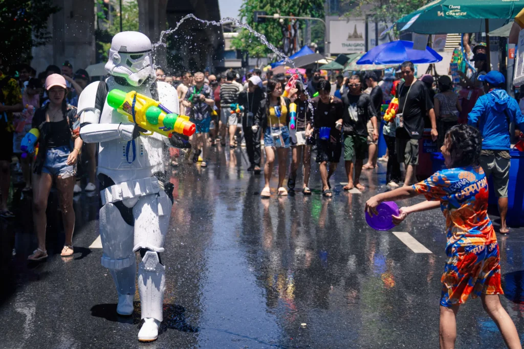 a storm tropper plays in Bangkok Songkran