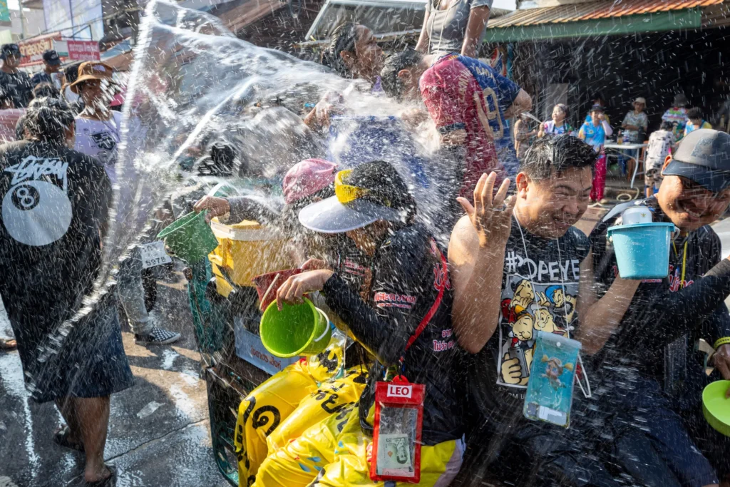 people play Songkran in Bangkok